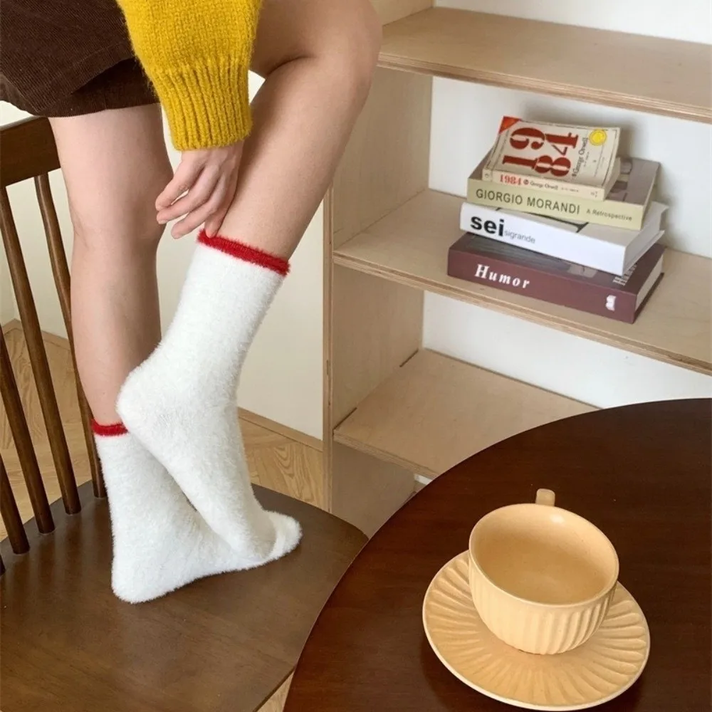 لينة كولوربلوك المنك المخملية الجوارب المضادة للانزلاق رشاقته الطابق جورب شتاء دافئ الحرارية رقيق منتصف الجوارب #4