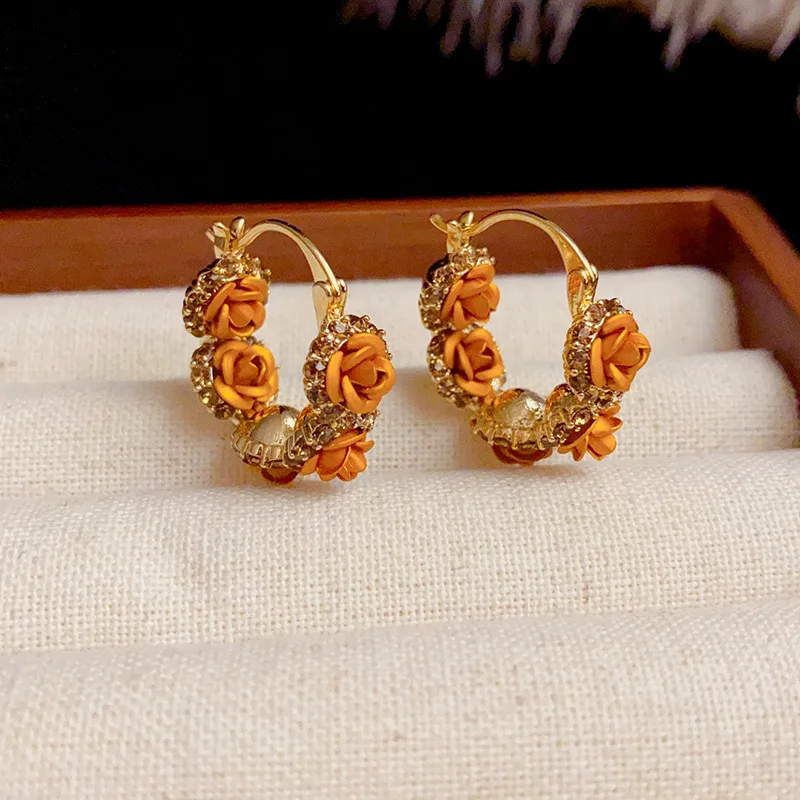 

Vintage 925 Silver Needle 14k gold plating Zircon Flowe Hoop Earrings For Women exquisite Fine Jewelry Linght luxury Accessories