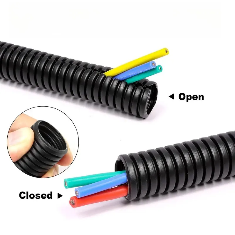 10ft-3m PP Plastic Corrugated Pipe AD7.5mm-34.5mm Heat Resistant Auto Wire Harness Protection Sleeve for Cable Organization
