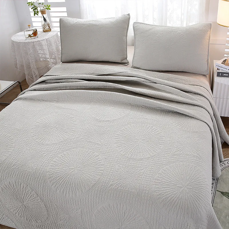 European Simple Cotton Quilt Set 3PCS Bedspread on the Bed Embroidered Bed Cover King Size Blanket for Double Bed Coverlet