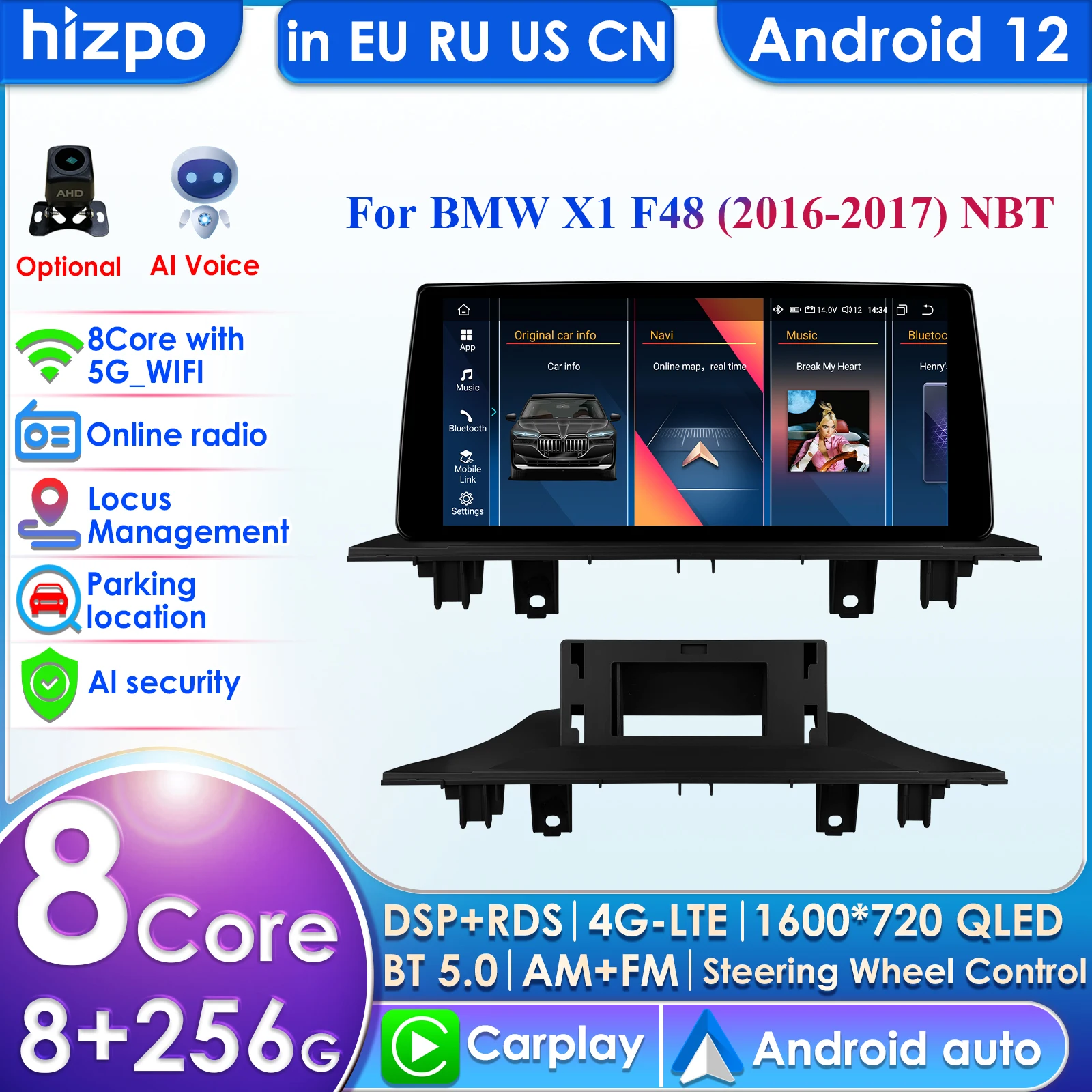 

2din Android 13 Autoradio for BMW X1 F48 2016 2017 NBT Aux Mode Car Radio Multimedia Video Player GPS Head Unit Carplay 4G DSP