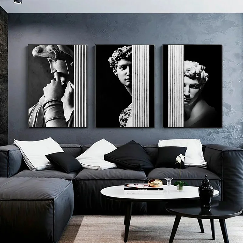 Modern Black And White David Statue Sculpture Canvas Painting on the Wall Art Posters Prints Figure Picture Home Decor Frameless