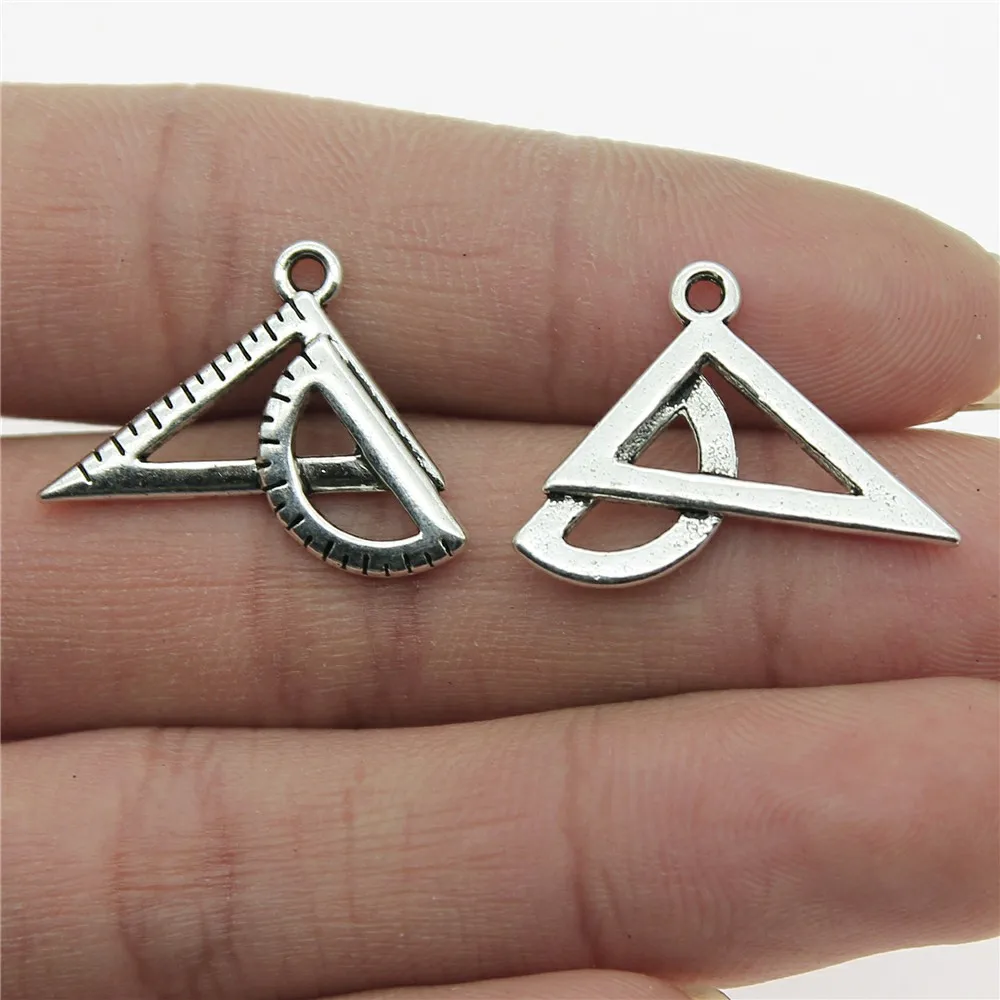 WYSIWYG 10pcs 20x21mm Protractor Triangle Ruler Maths Charms Antique Silver Color Triangle Charm Pendant DIY Jewelry Making