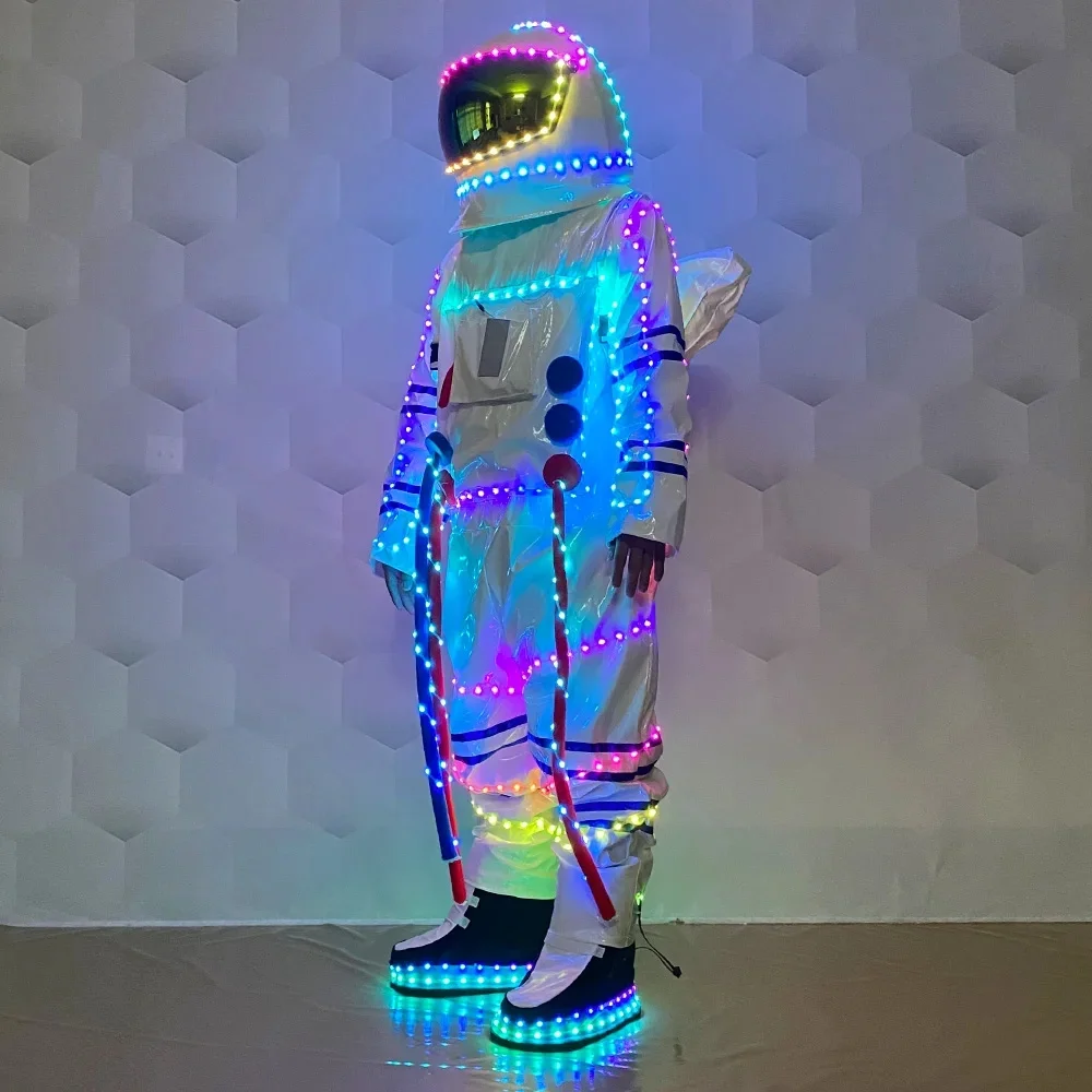 RGB Led Astronaut Costume, Luminous Light Spaceman Cosplay Clothes Helmet, Bar DJ Stage Halloween Festival Show Props