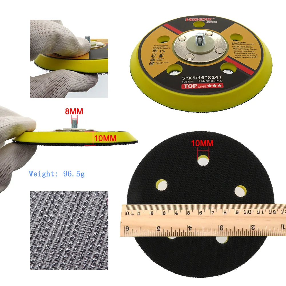 5 Inch Dual-Action Hook & Loop Molded Urethane Flexible Backing Plate for Random Orbital Sander Car Polisher