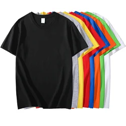 Men's and Women's Short Sleeved T-shirts, White Round Neck Cotton Top, Loose Top, Heavy, Solid Color, 8 Colors, S-2XL Size, 200g