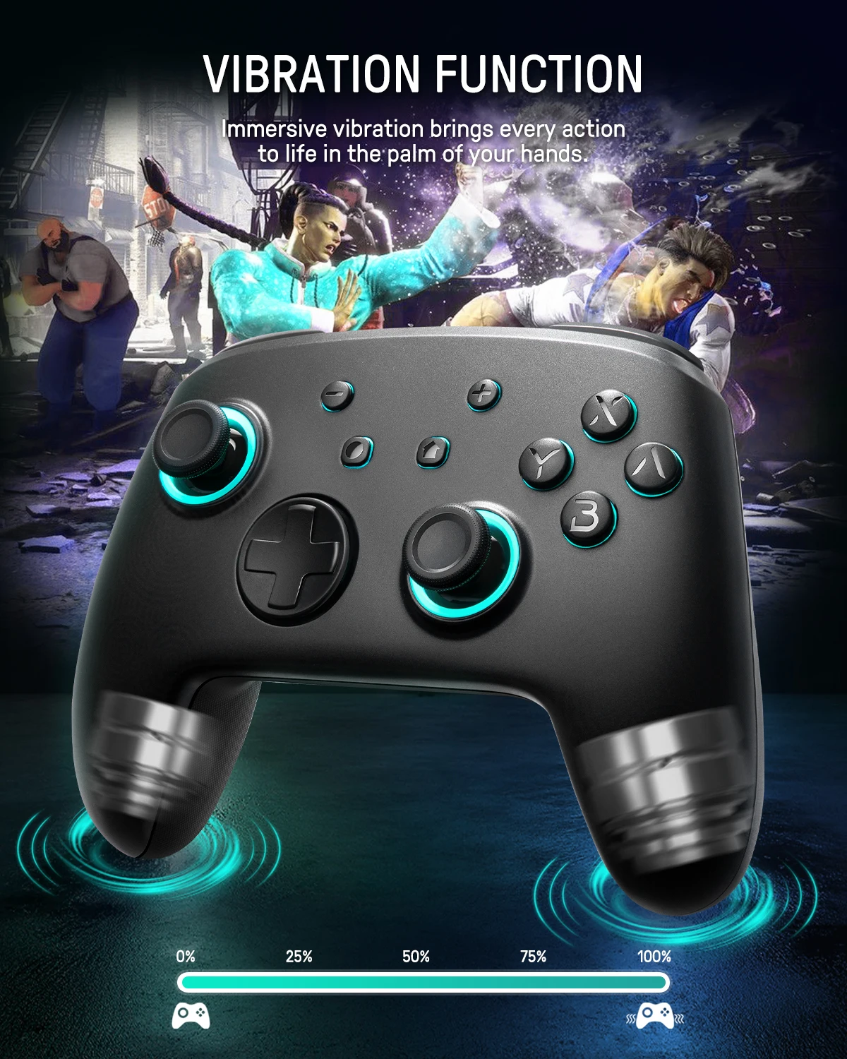 FUNLAB Magic Circle Style Leuchtendes Muster Drahtloser Bluetooth Pro Controller für Nintendo Switch/OLEDMit 7 LED-Farben/NFC/Turbo