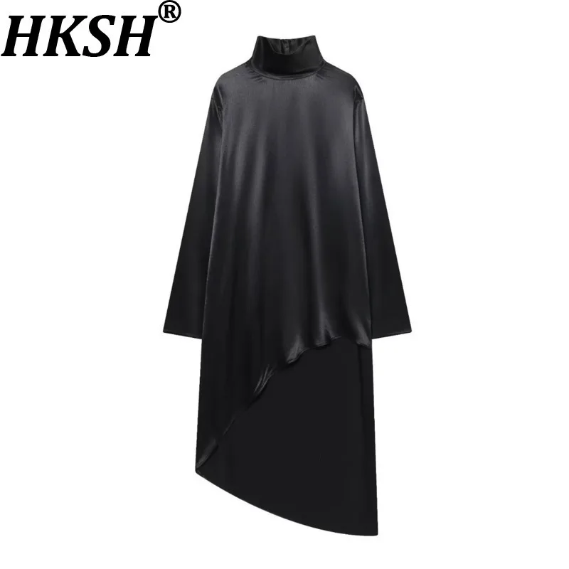 HKSH Spring Autumn New Women's Dress Turtleneck Pullover Long Sleeves Irregular Hem Oversized Elegant Ins Casual Dresses HK15804