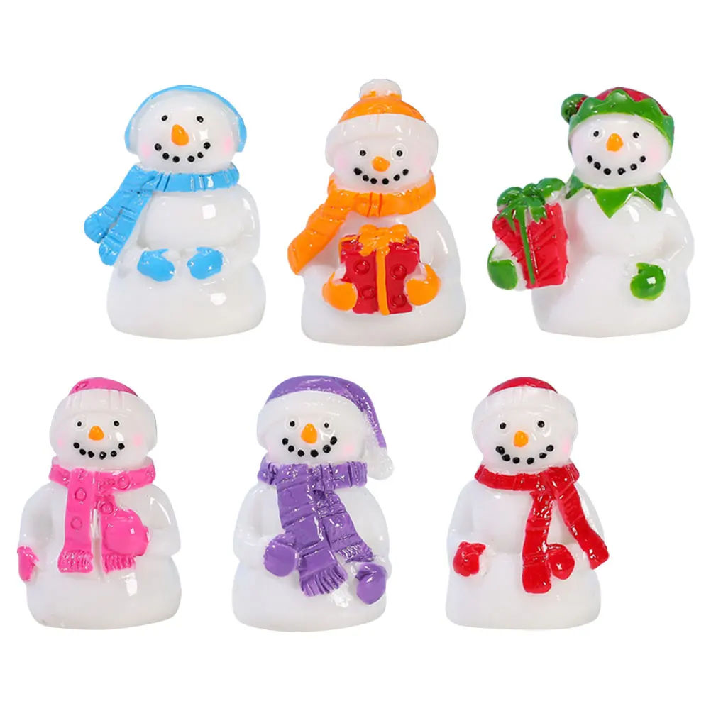 

6pcs Miniature Snowman Statue Resin Christmas Decor Xmas Party Favors Micro Winter Ornaments Tiny Snowman Figurines Desktop