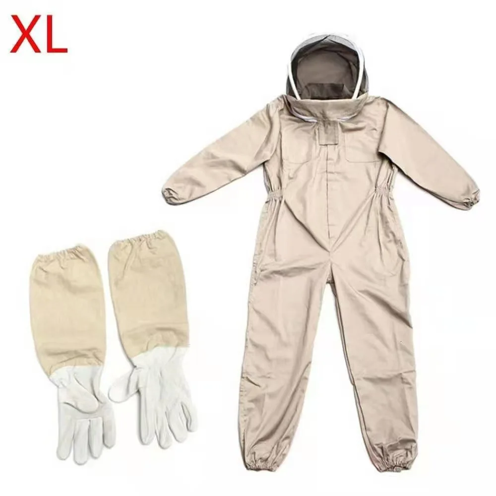 Apricot Yellow Full Body Beekeeping Suit Set, Beekeeping Hat & Sheepskin Gloves Complete Beekeeper Protective Tools