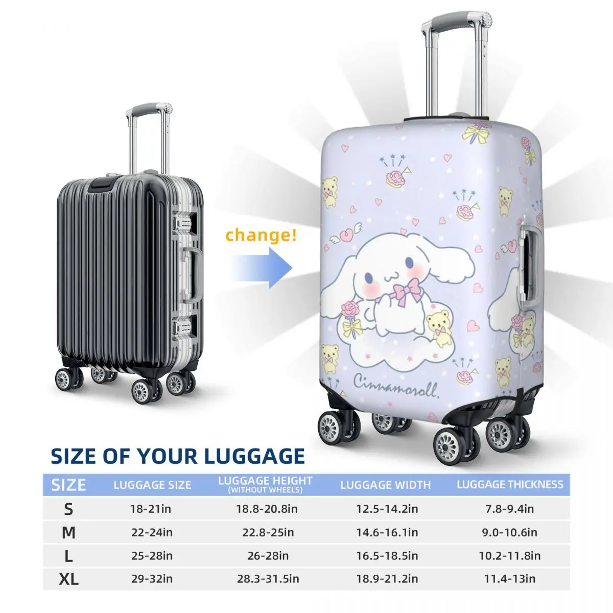 

Sweet-natured Cinnamoroll Cartoon Suitcase Cover Cruise Trip Holiday Practical Luggage Case Protection