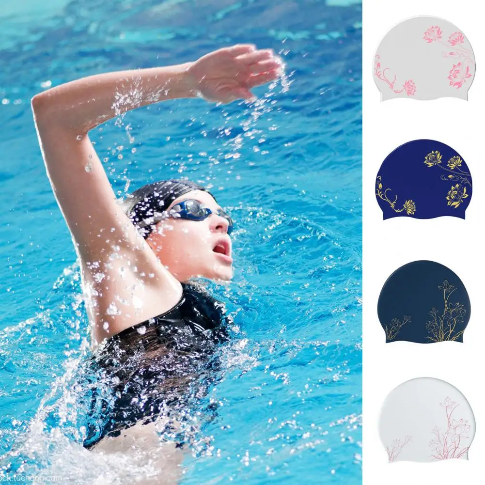 Practical Swim Pool Hat  Flexible Exquisite Pattern Adult Swim Hat  Long Short Hair Women Swimming Sports Hat