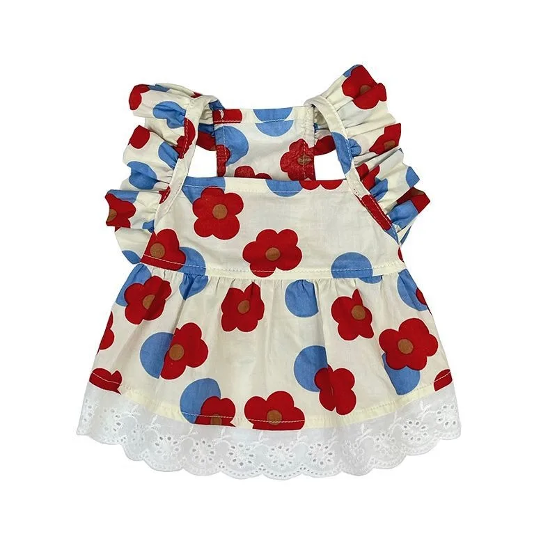 

Breathable Poodle Dress Dog Cat Summer Clothes Floral Fly Sleeve Teddy Skirt Small Dog Thin Pullover Sweatshirt
