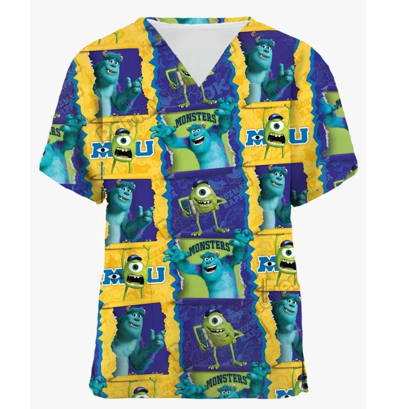 توي ستوري 4 عيادة مستشفى ممرضة عمال ثلاثية الأبعاد تي شيرت مطبوع المرأة الخامس الرقبة جيب الملابس الطبية التمريض العلوي العمل