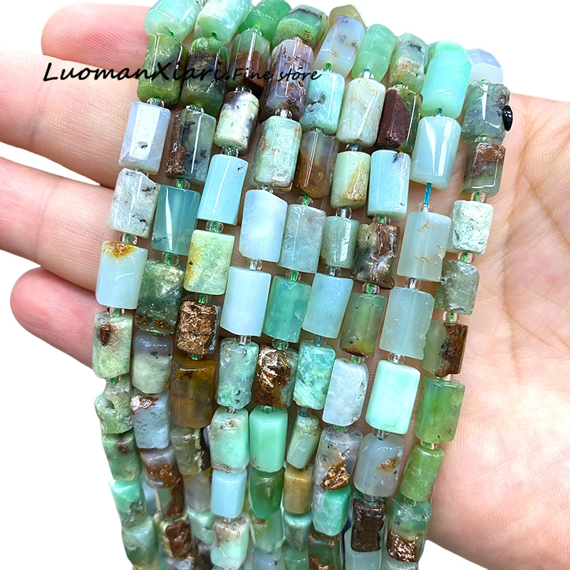 8x12mm Natural Stone Austria Green Jade Irregular Cylinder Loose Spacer Beads for Jewelry Making Diy Bracelet Charms Accessories