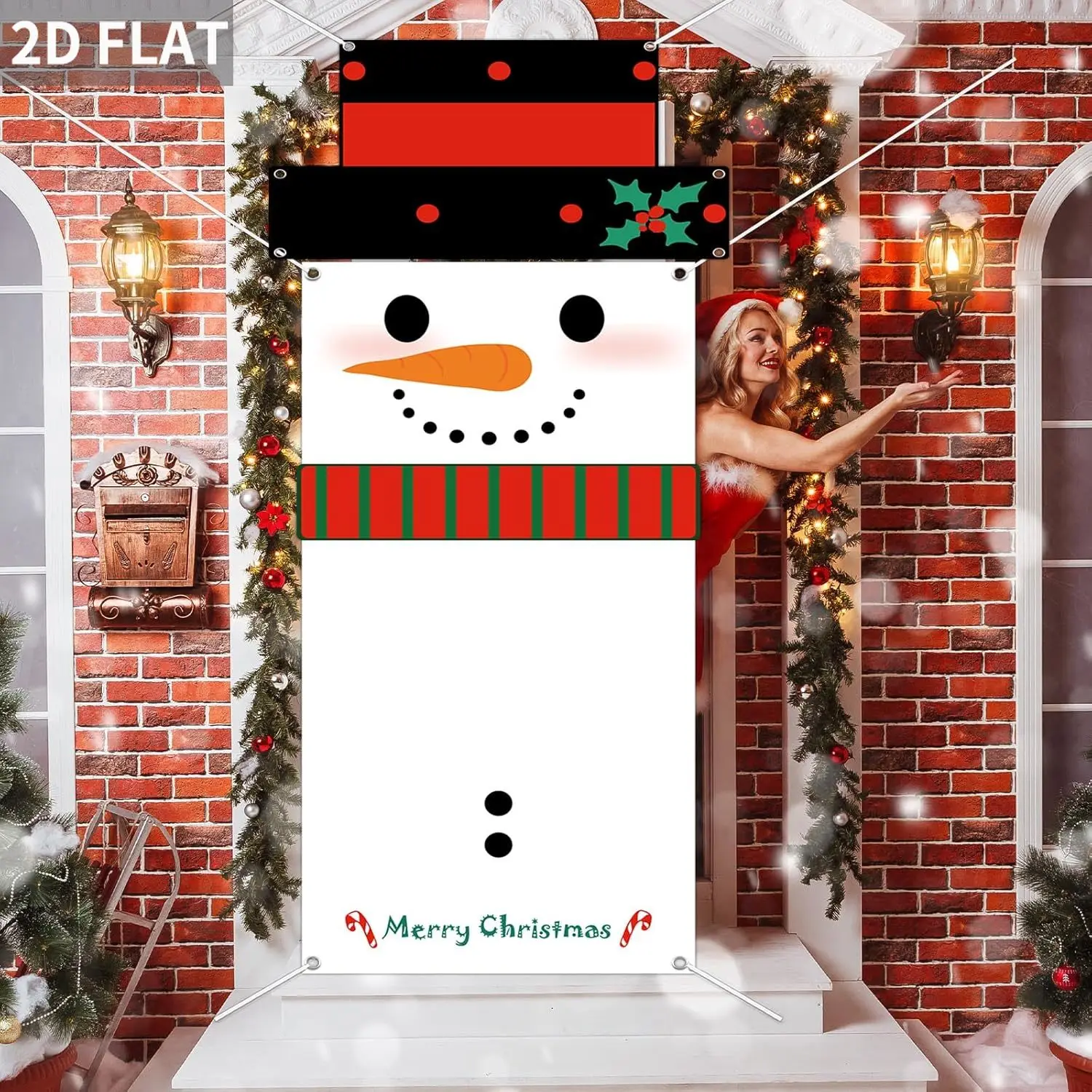 

1set/2pcs 2D FLAT Large Snowman Design Flag, Polyester Door Banner Cover Snowman Shaped Door Banner Xmas Door Hanging Backdrop