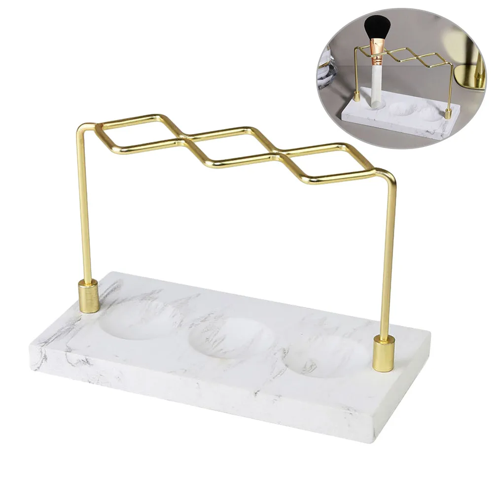 

Marble Desktop Makeup Organizer 3-Compartment Brush Holder for Lipsticks Foundations Eyeshadows Toothbrushes Brushes