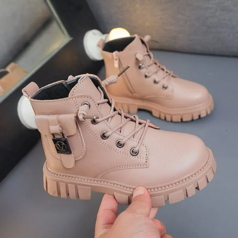 Autumn and Winter Girls Ankle Boots Fashion Non-slip Boys PU Leather Short Boots Children Korea Boots Fall Toddler Girl SHOES