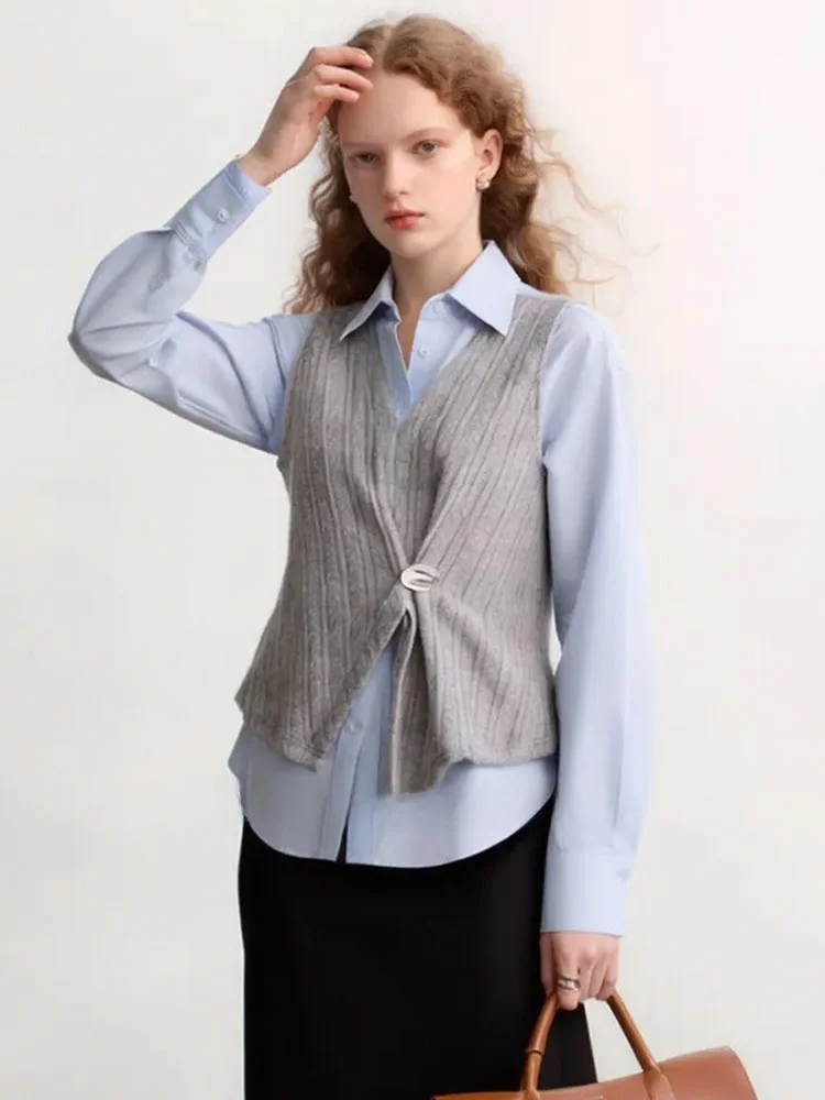 

Женская вязаная кофта ZhuoZhi Весна 2026 с пэчворком, приталенная, с металлическим декором, длинными рукавами, в французском стиле, дышащая, повседневная