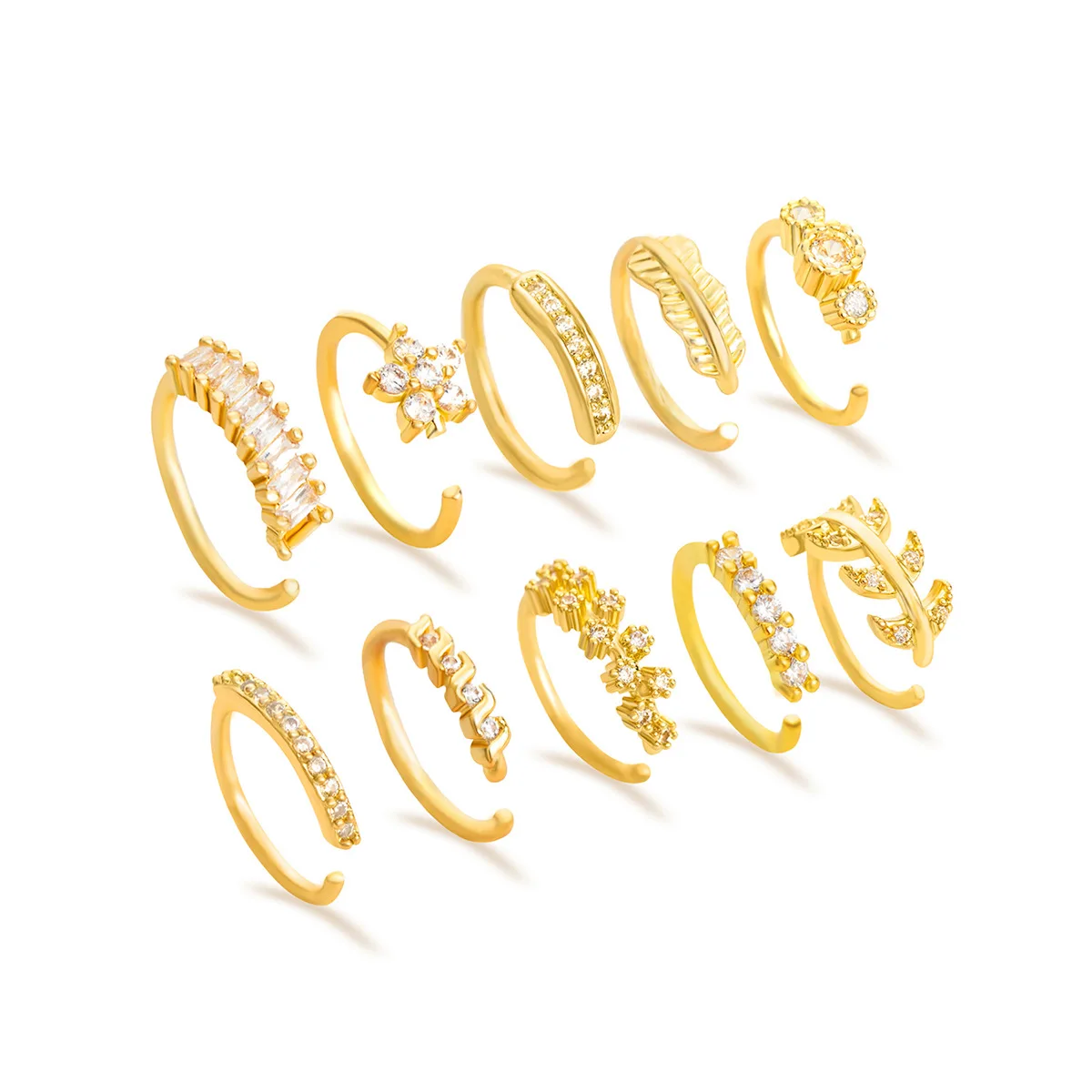 Pendientes de Botón Creativos y Únicos con Forma de Hoja y Flor con Incrustaciones de Diamantes para Hombre. Estilo de alta gama, sencillo y moderno. Sin Perforaciones.