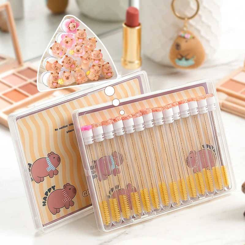 Paquete de 14 pinceles para rímel Capybara en una caja de regalo. Cada cabezal de cepillo se envuelta individualmente, brochas de maquillaje, brocha de pestañas de viaje.