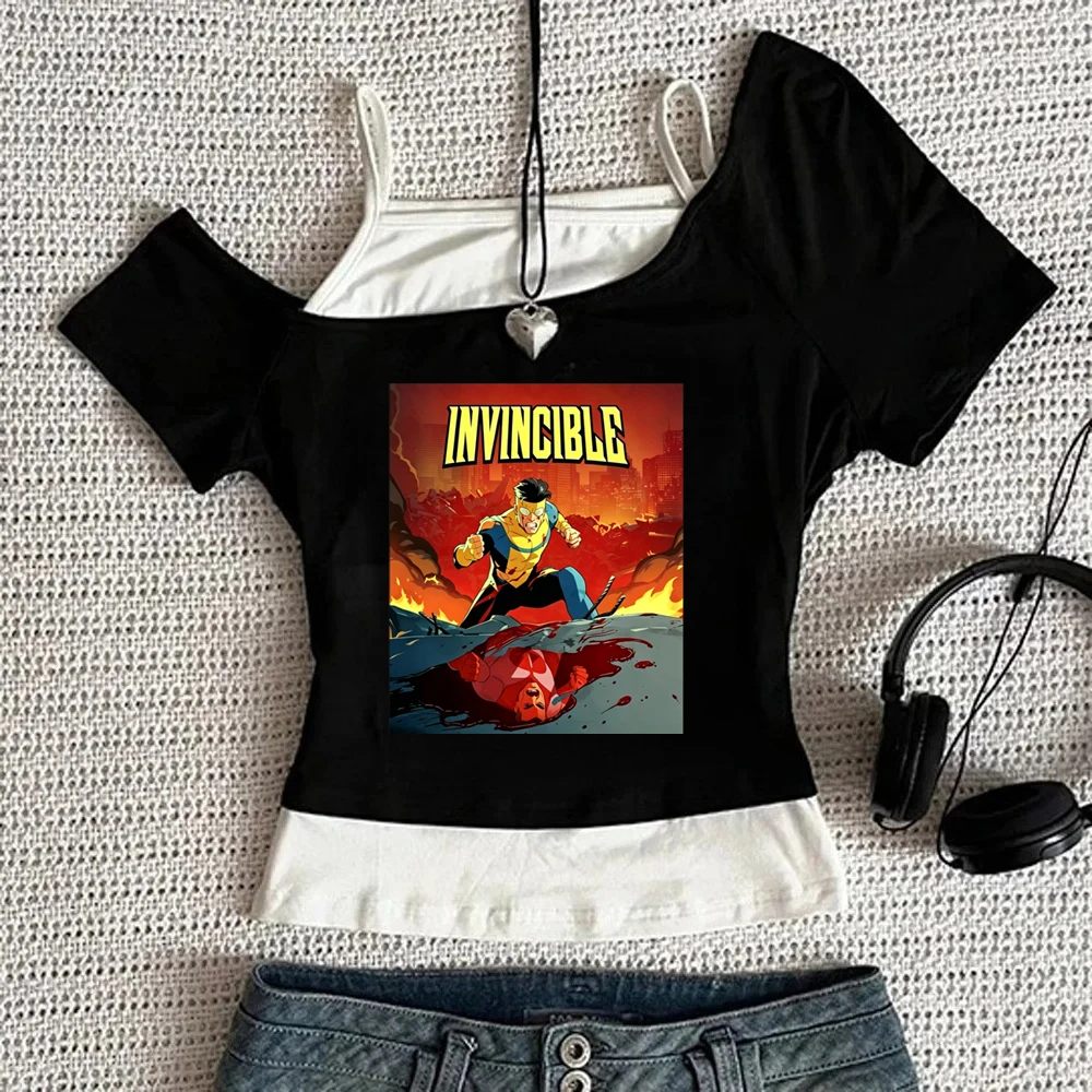 Invincible crop top girl cute streetwear meme t shirt harajuku kawaii cute cutecore