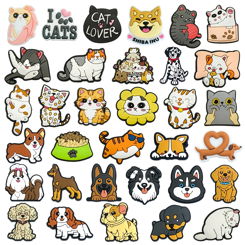 Funny 1PCS Cartoon Dog Cat Series PVC Cute Kitty Puppy DIY Shoe Charms Decorate Accessories Buckle Kids Girl Kids Boy Party Gift