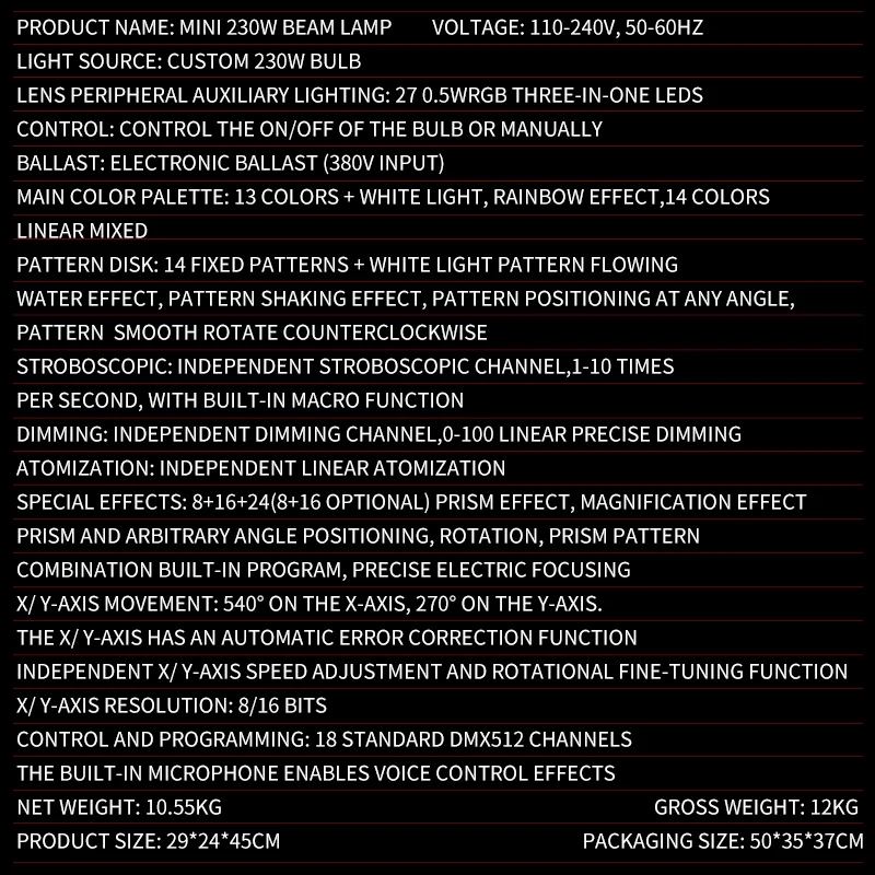 Mini haz de luz con cabezal móvil Sharpy de 230W 7R, efecto de haz con cabezal móvil giratorio RGB DMX512, haz de luces para fiesta y boda para Club nocturno