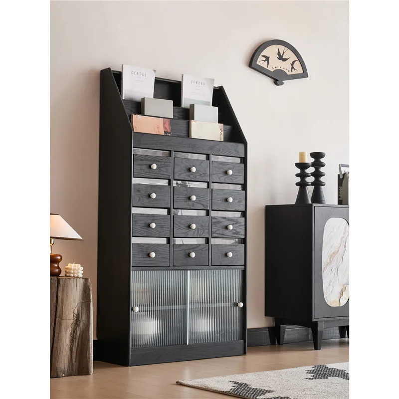 Medieval retro bookshelf cabinet, magazine cabinet, floor-to-ceiling storage chest, living room, bedroom, simple storage cabinet