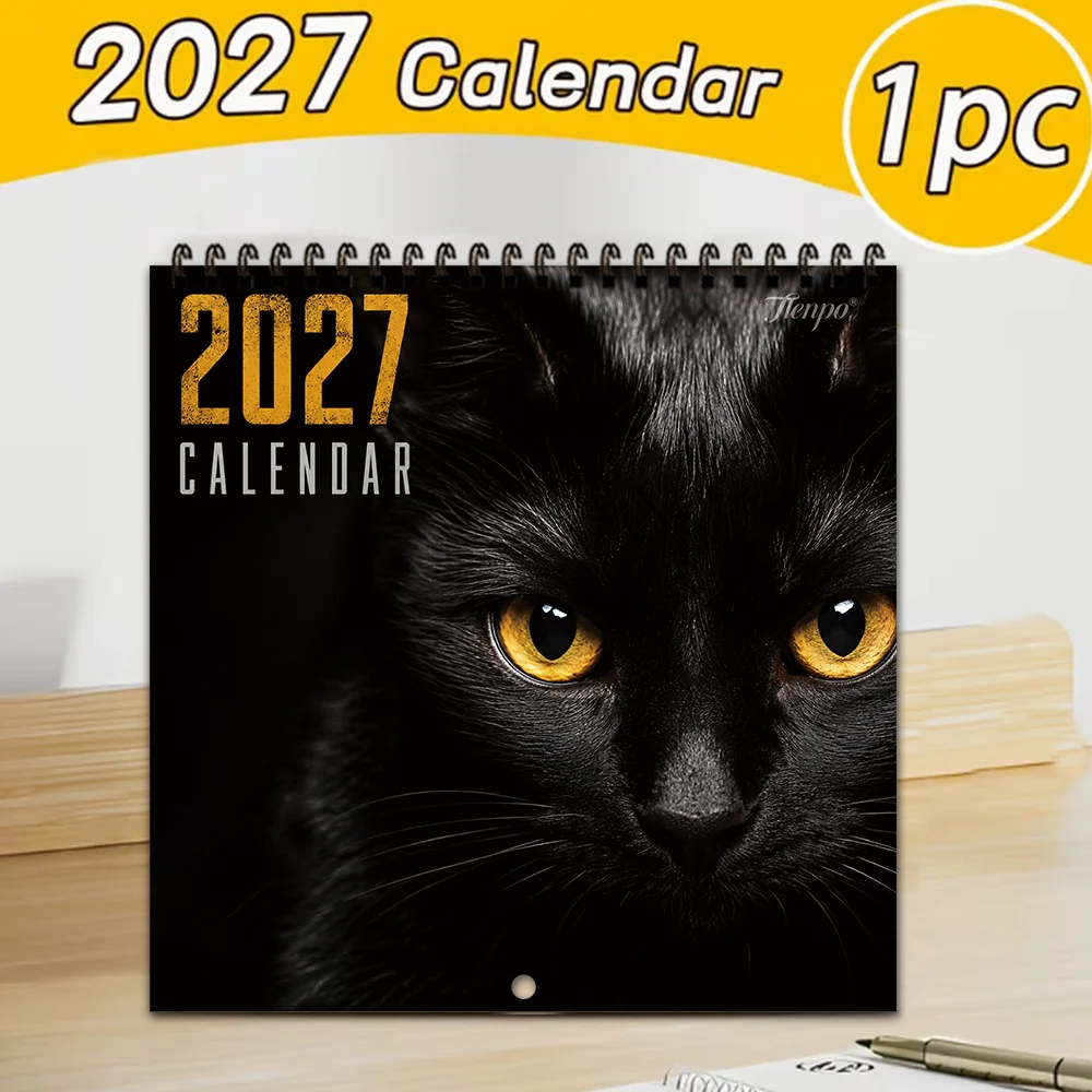 1pc 2027 Wall Calendar,Urban Black Cat Theme,12-Month Monthly Planner,Perfect Gift For Back-to-School Season,Christmas, New Year