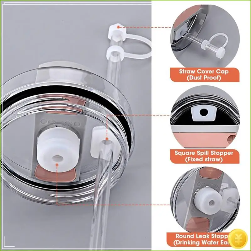 18 قطعة مجموعة سدادة انسكاب سيليكون شفاف-أبيض لستانلي كوينشر H2.0 فلاوستيت بهلوان 40 أوقية 30 أوقية #4