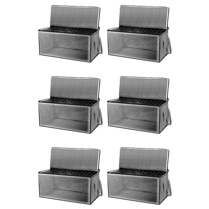 

AT29-6PCS Quilt Organizer Box Foldable Portable Closet Stackable Bins Non Woven Clothes Storage Blankets Collecting Case-Gray
