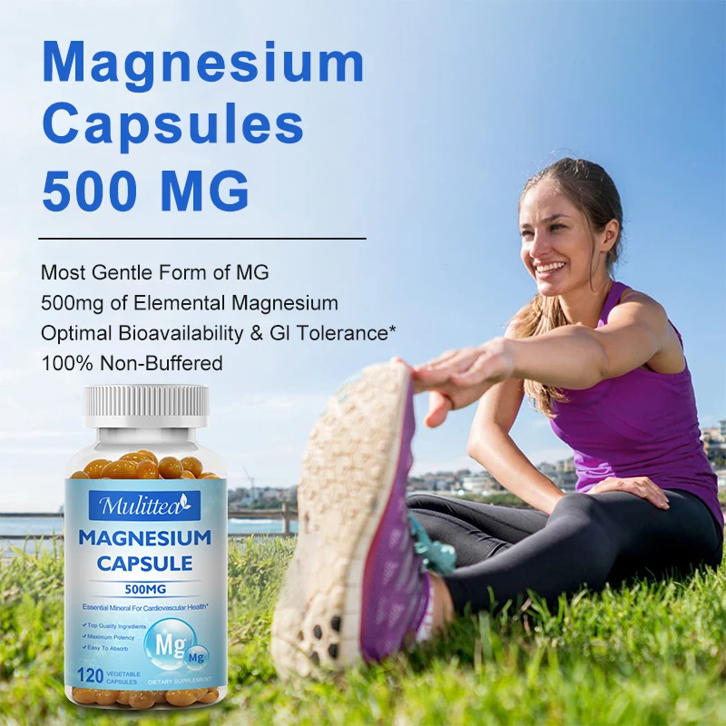 Mulittea 500mg Magnesium Capsules Helps Joint & Heart Health and High-quality Sleep Muscle Relaxation Relieve Anxiety