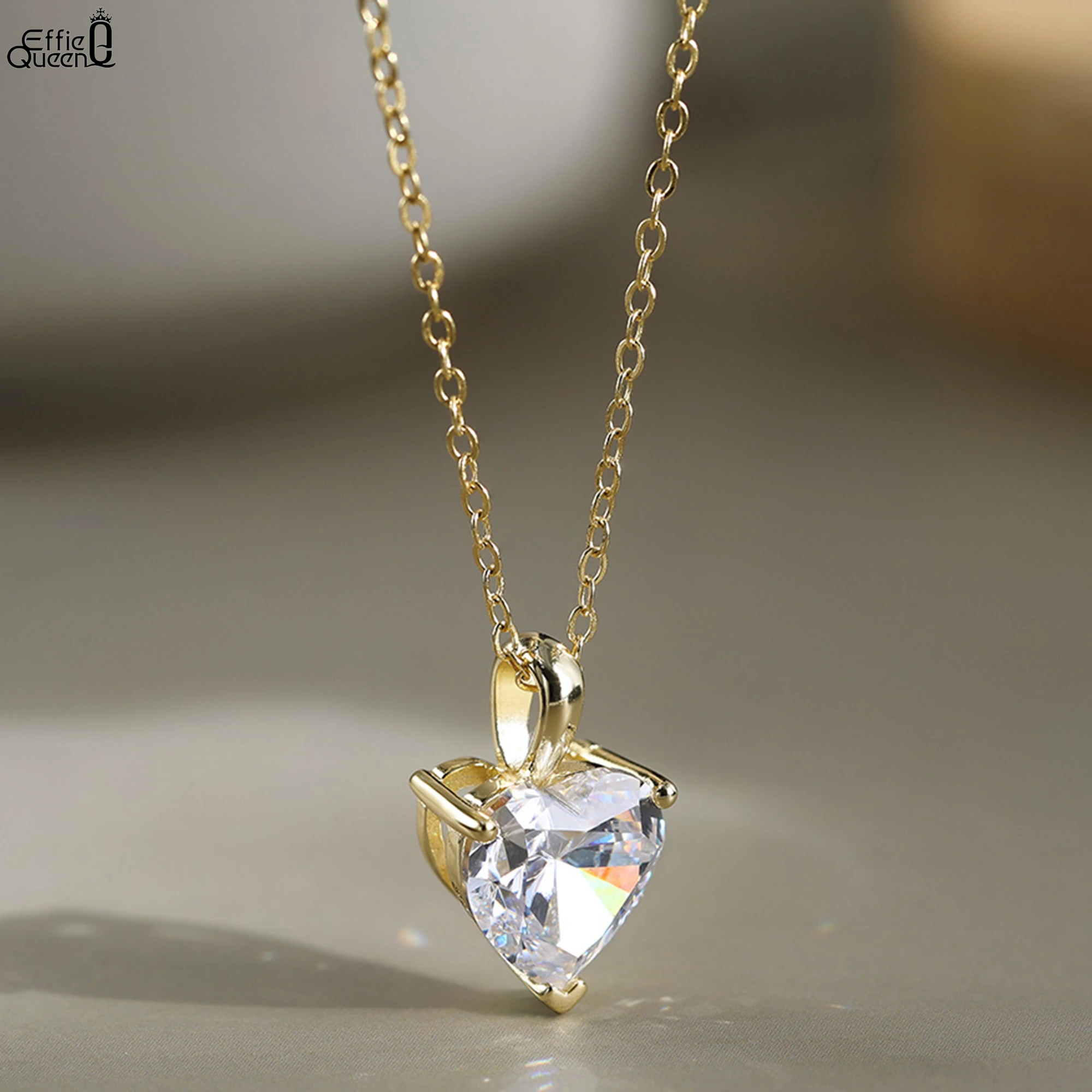 

EFFIE QUEEN 925 Sterling Silver Pendant Necklace with Romantic Heart Moissanite, Sparkling and Timeless Jewelry for Women MON08