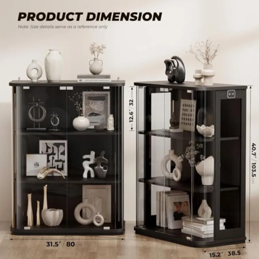 3-Tier Rounded Display Cabinet with Lights Human Body Sensor for living room, acrylic, white, energy-saving smart lighting view 2