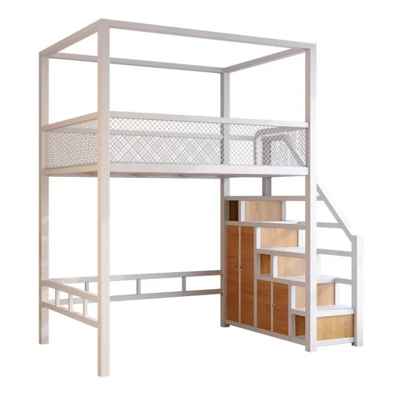 -Nordic Iron Art Elevated Bed Sheet, Upper Small Unit, Provincial Space Bed, Bed, Lower Table, Loft Duplex