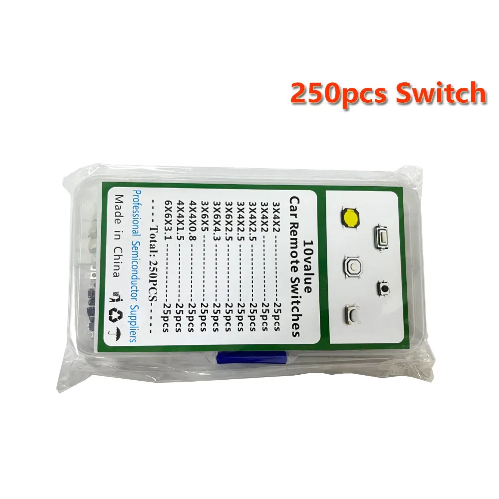 100/200/250pcs 10 Types Durable Car Remote Control Tablet Actile Push Button Switch Car Keys Button Touch Microswitch with Box