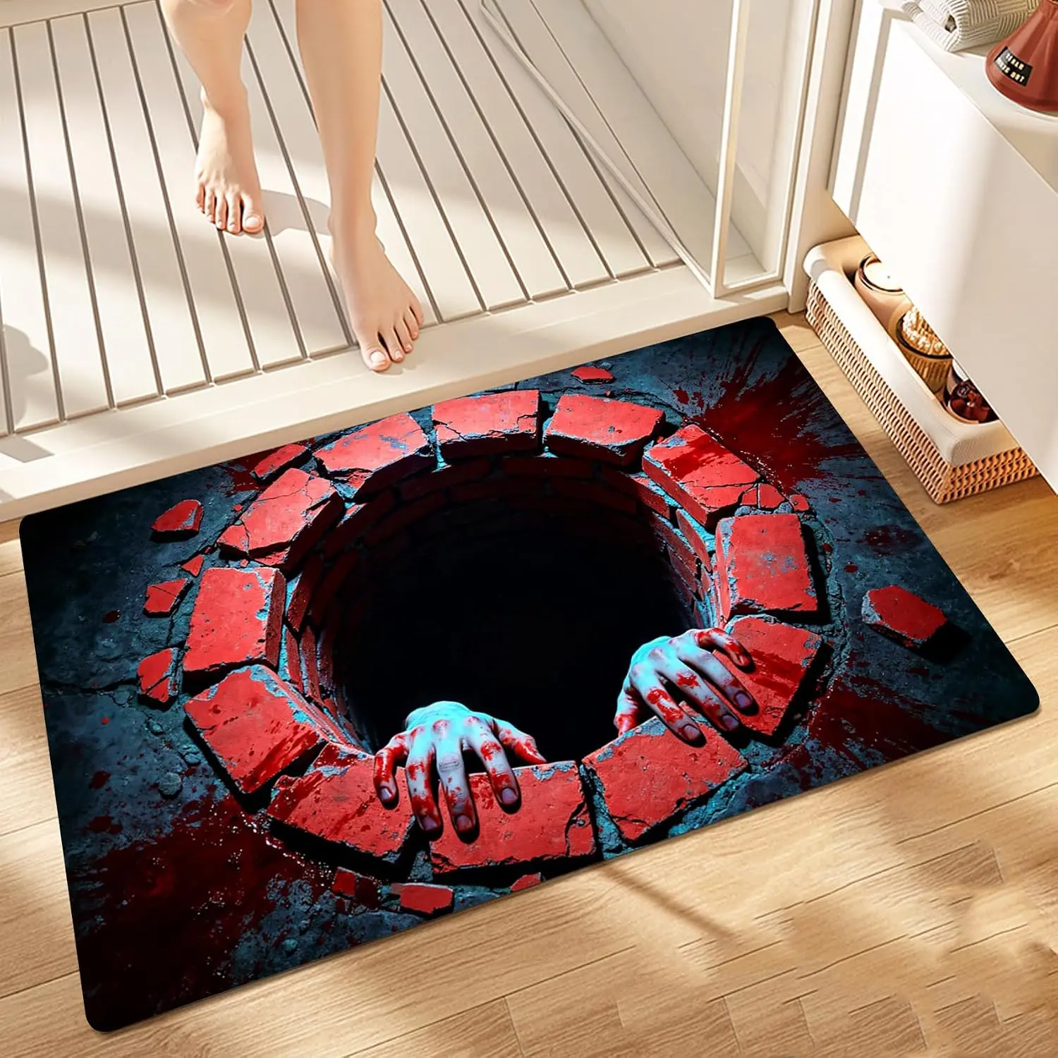 Halloween 3D Optical Illusion Area Rug Non Slip Washable Floor Mat For Entryway Living Room Home Decor