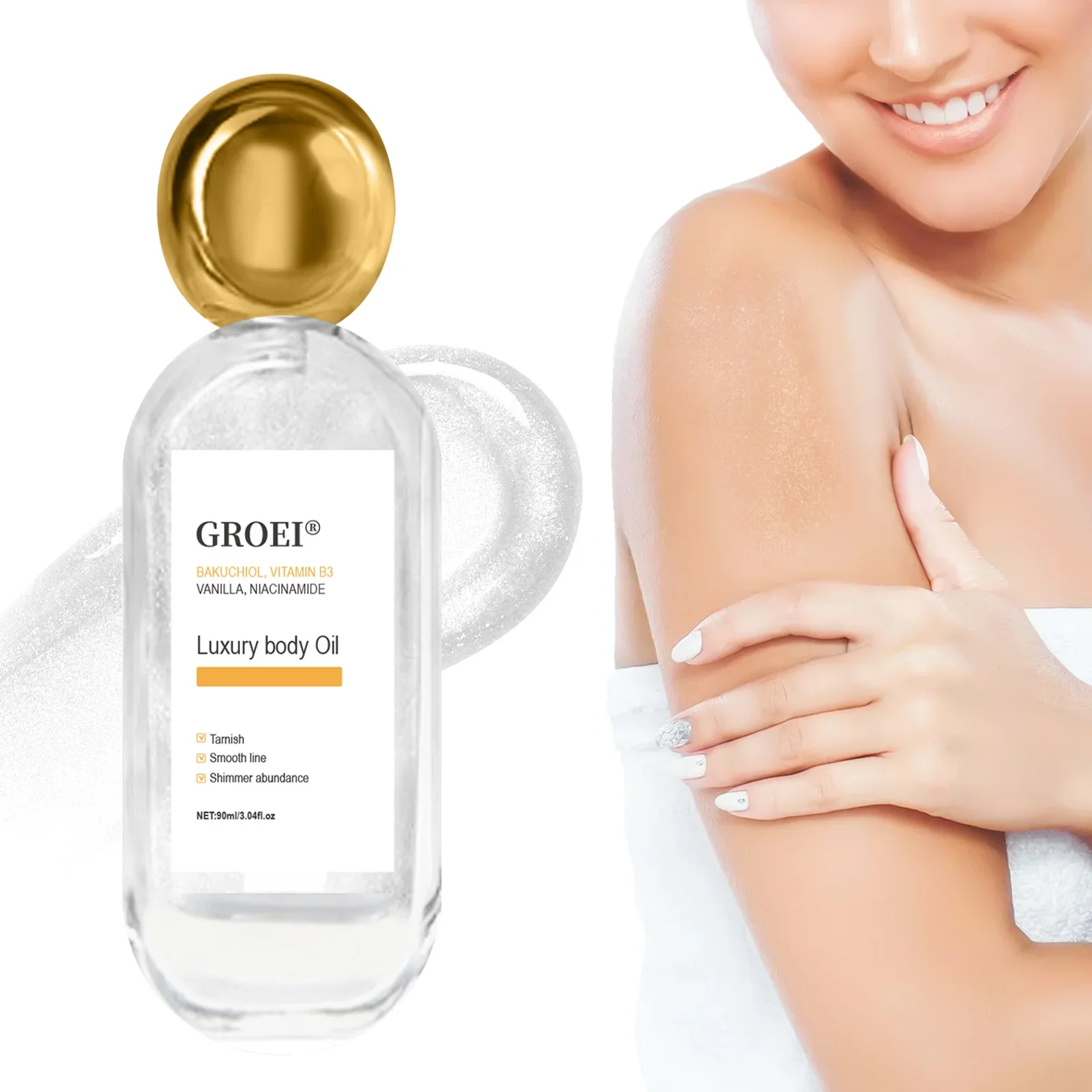 90ML Body Shimmer Oil Liquid Highlighter Body Contour Brightening Makeup Long Lasting Whitening Sequin Moisturizing Highlight