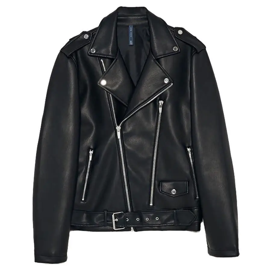 

Мужская мотоциклетная куртка из искусственной кожи в европейском стиле, весна-осень, винтажный дизайн с молнией, приталенный крой, без флиса, стандартная модель