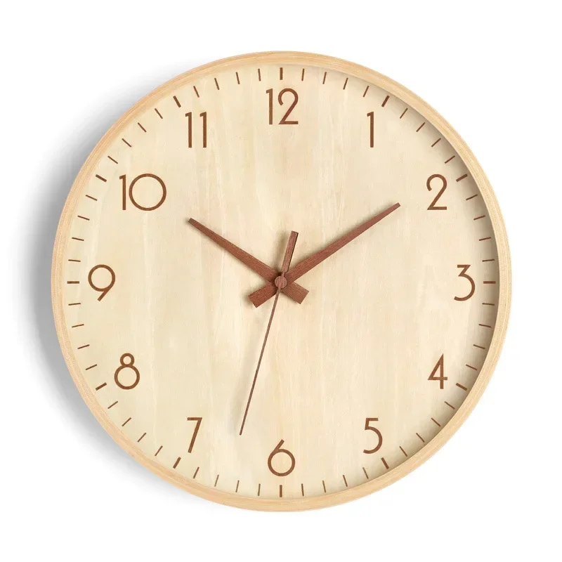 European Wooden Silent Wall Clock Living Room Simple Decoration Pointer Clock, Japanese Style Retro Wood Quartz Clock