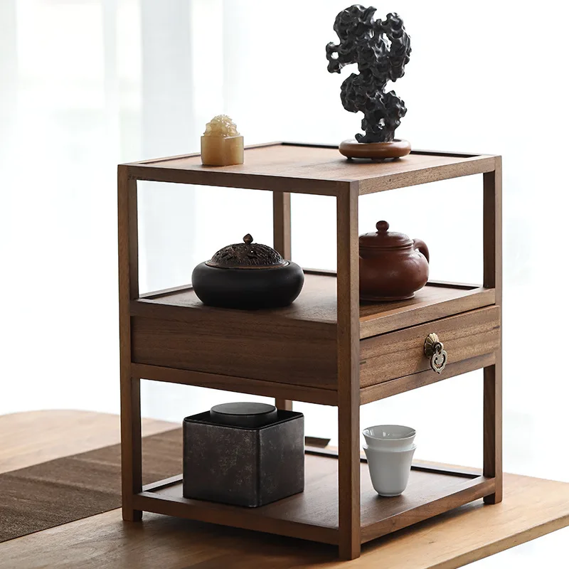 Walnut Pu'er Tea Cake Drawer Storage Box Storage Rack Mortise And Tenon Tea Table Chinese Simple Tea Ceremony Space