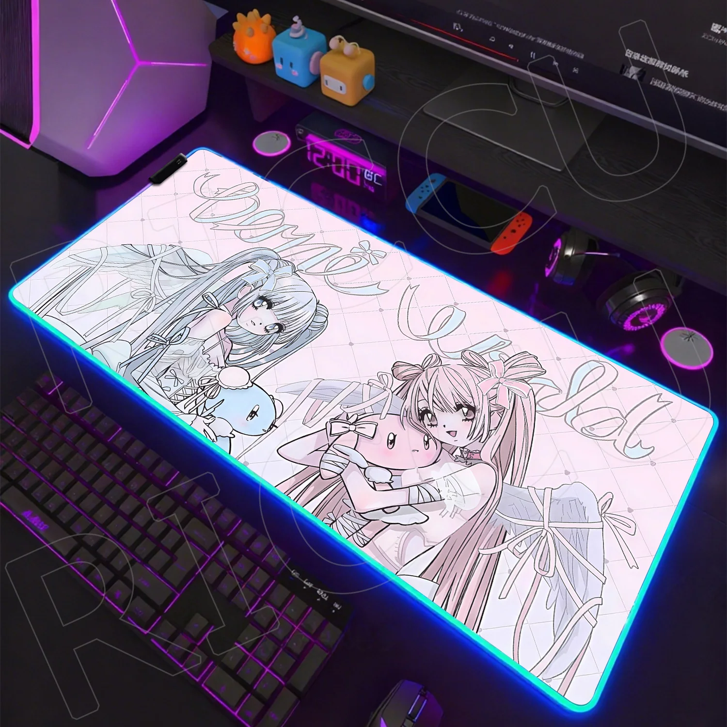 RGB XXL ماوس الوسادة كمبيوتر محمول الألعاب ثقافة فرعية LED مكتب الحصير ملحقات الكمبيوتر Kawaii ألعاب الملاك أنيمي مثير الفتيات لوحة المفاتيح السجاد الوردي