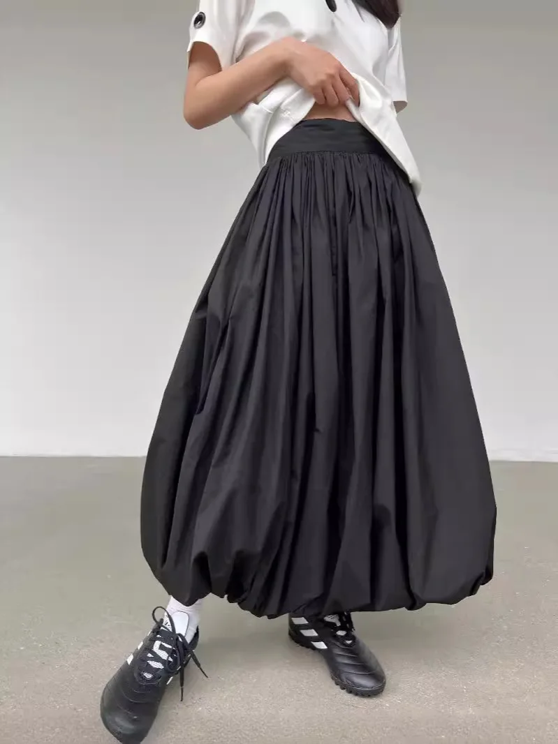 Women's 2026 New Japanese Style Bubble Hem Skirt A Line Pleated Long Skirt for Spring Summer