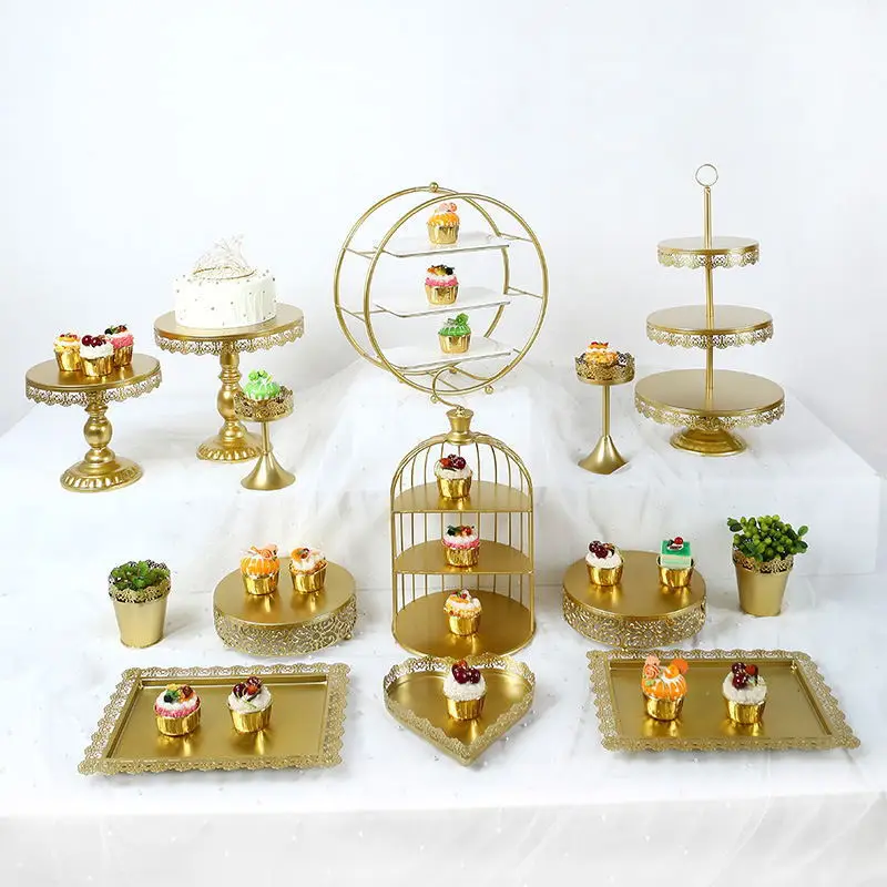 Golden dessert table ornament display stand European creative cake snack stand buffet cold meal tea break wholesale