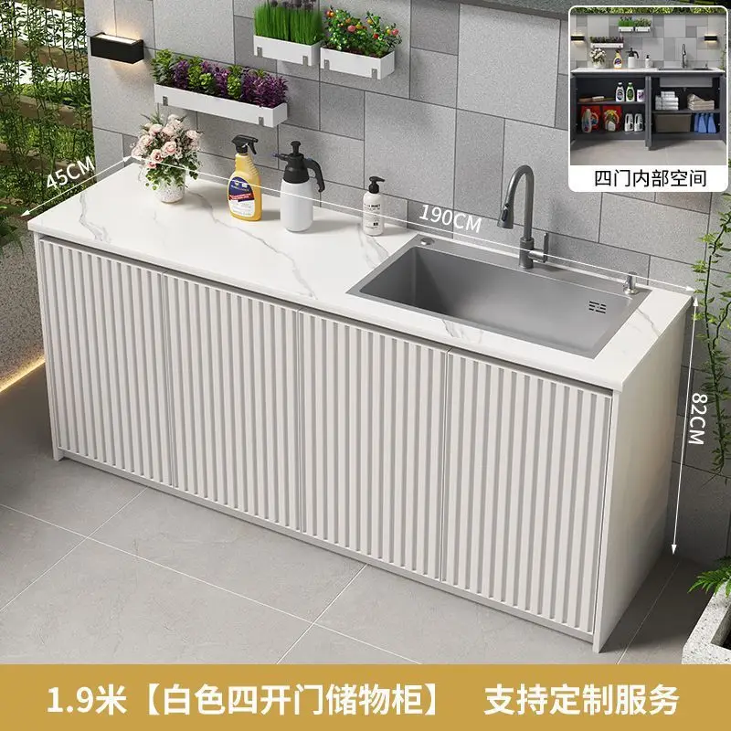Outdoor sink, aluminum alloy slate laundry tank, garden sunscreen, vegetable washing pool, integrated basin sink cabinet