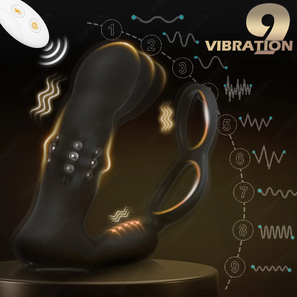 9 Wiggling Thrusting Beads Prostate Massager Vibrating Butt Plug with Penis Ring Vibrator Anal Dildo Prostate Stimulor for Men - Image 3