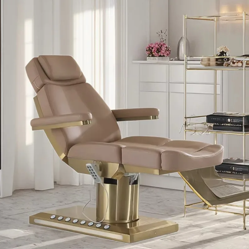 Beauty Salon Esthetician Furniture Gold Base Curve Facial Bed Electric Cosmetic Eyelash Bed Luxury Spa Massage Table Lash Bed