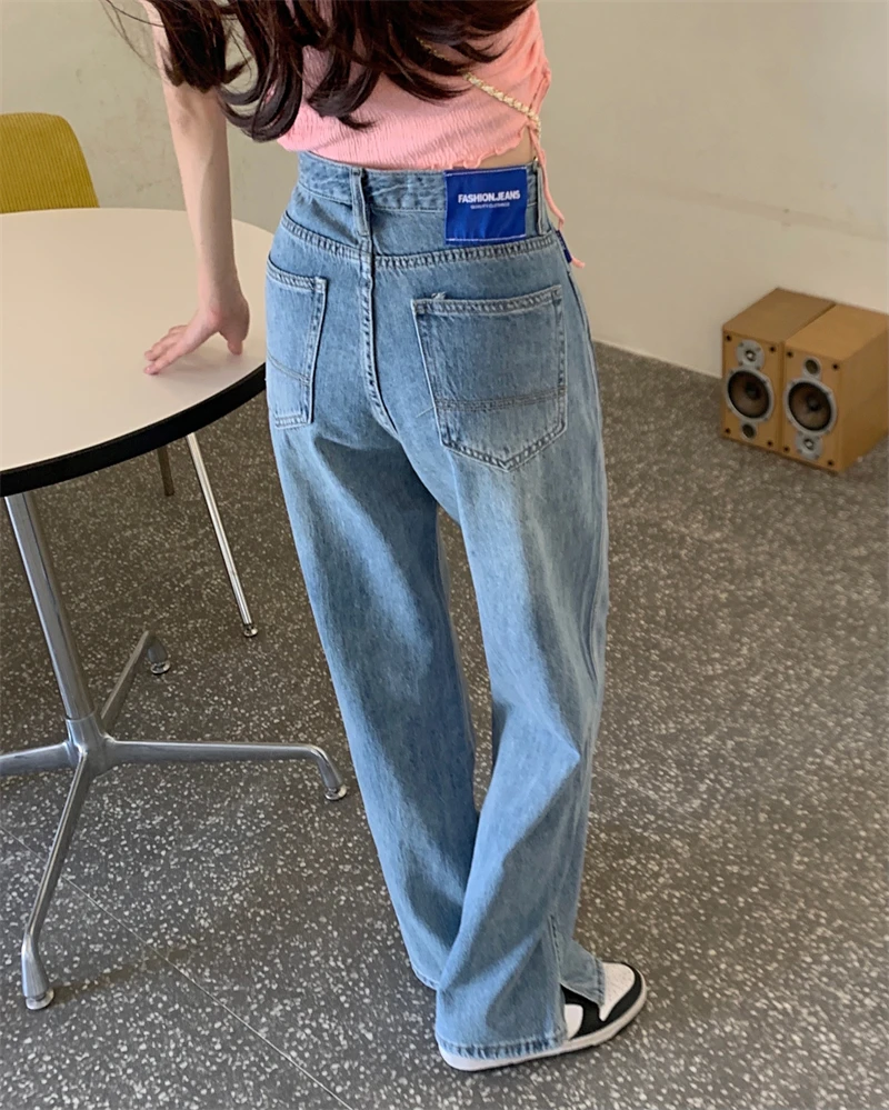 

Loose High Waist Wide Leg Design Sensation Summer 2023 Women's Straight Jeans Slit Floor-Length Pants Casual High Waist Jeans