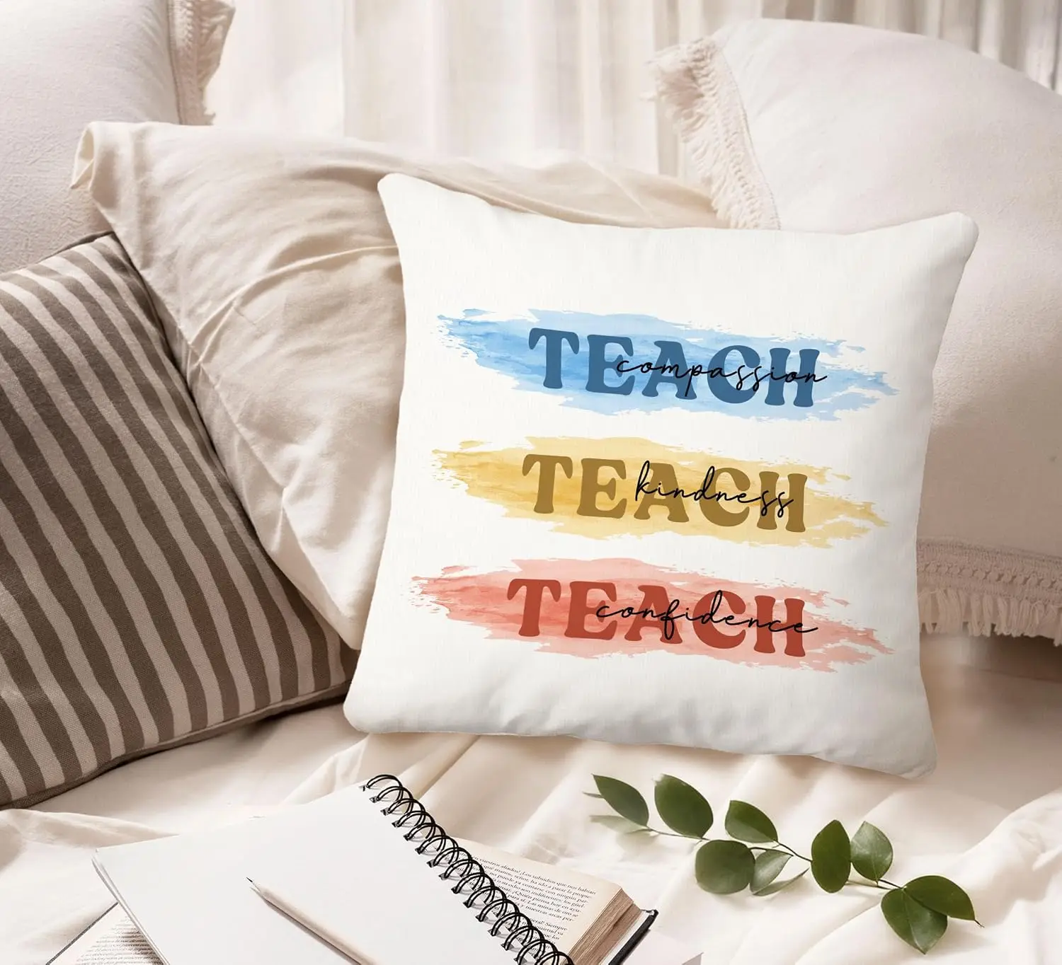 Inspirational Quote Pillowcase Cushion Cover Compassion Kindness Confidence Boho Typography Throw Pillow 18x18 Inch Decor